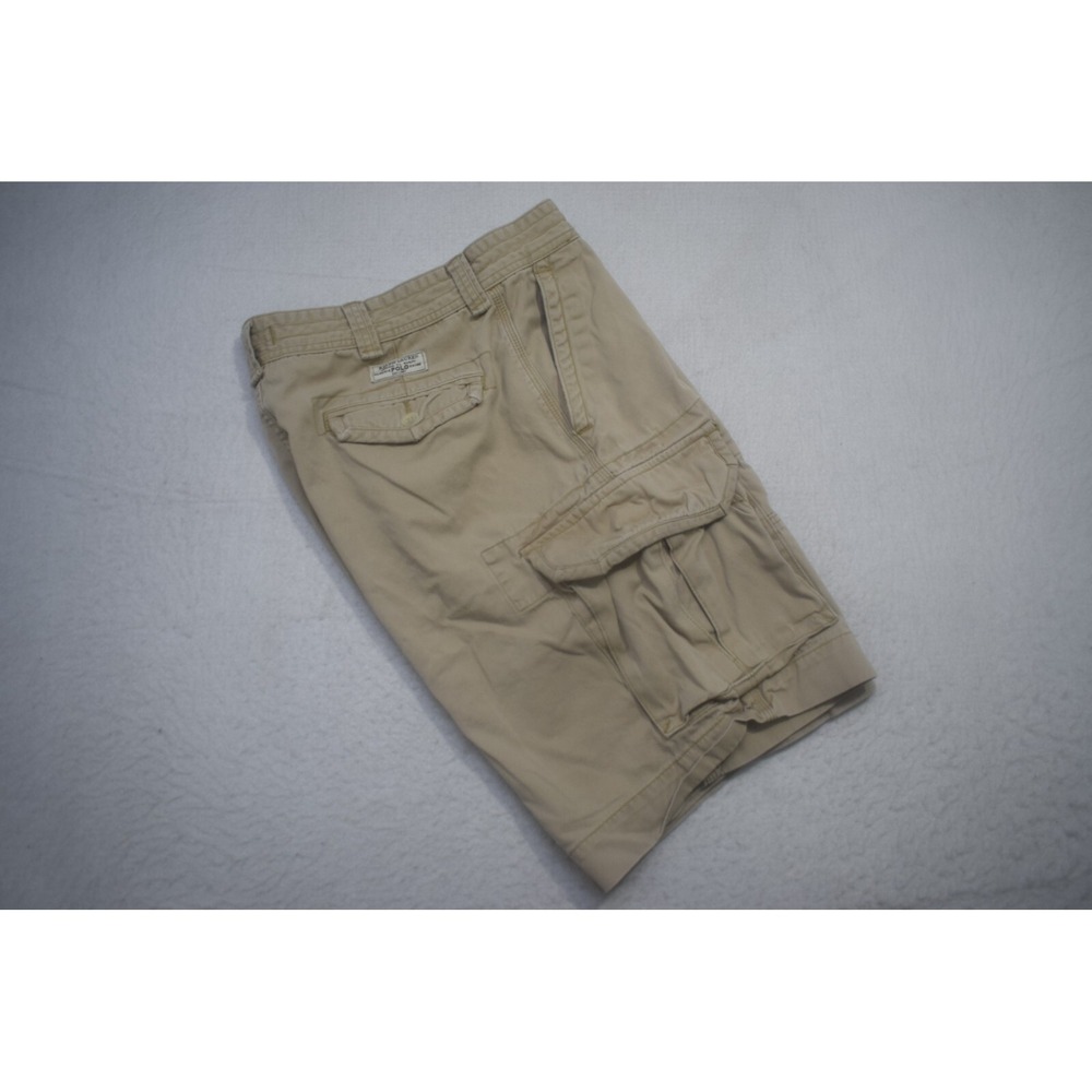 Polo Ralph Lauren Cargo Shorts Beige Flat Baggy Loose Mens Size 35 x 10"